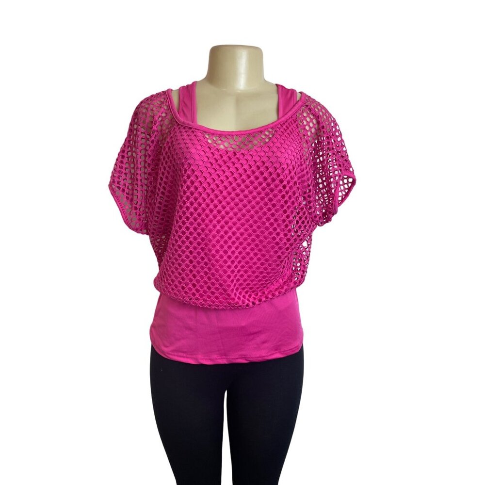 Smile Fish Women's Hot Pink  Sleeveless Tank Top  and Mesh Combo Sz L - NWT